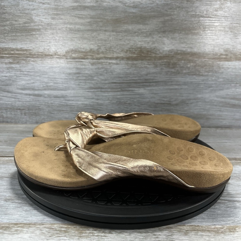 Vionic Women's Pippa Toe Post Rose Gold Leather Flip Flop Thong Sandals Size 10